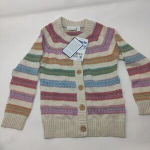 JoJo Maman Bebe NWT Sweater Multi Color Striped Fair Isle Wool Cardigan Girls 3T